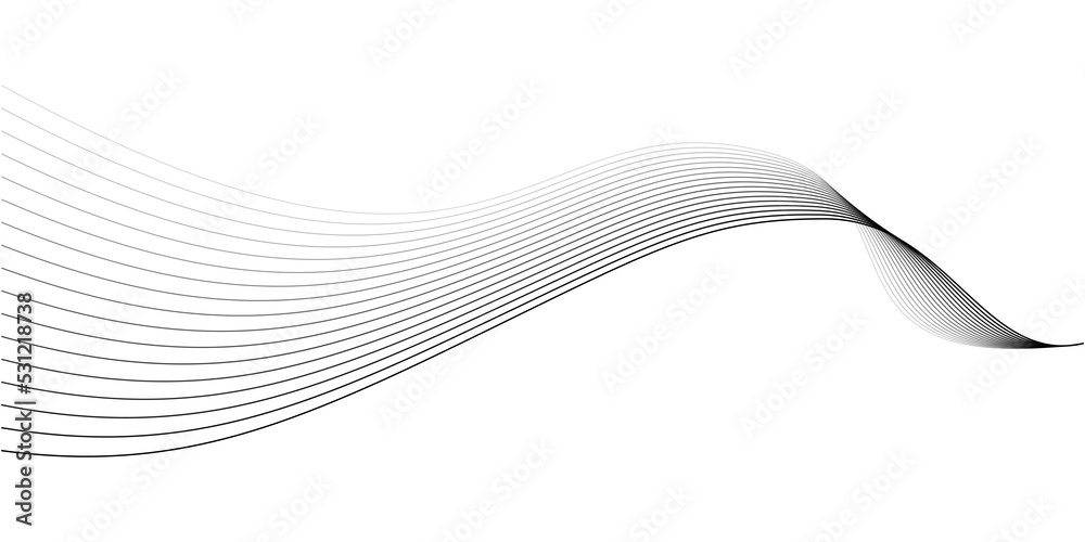 Poster Wave lines smooth flowing dynamic black gradient isolated on transparent background for concept of technology, digital, communication, science, music