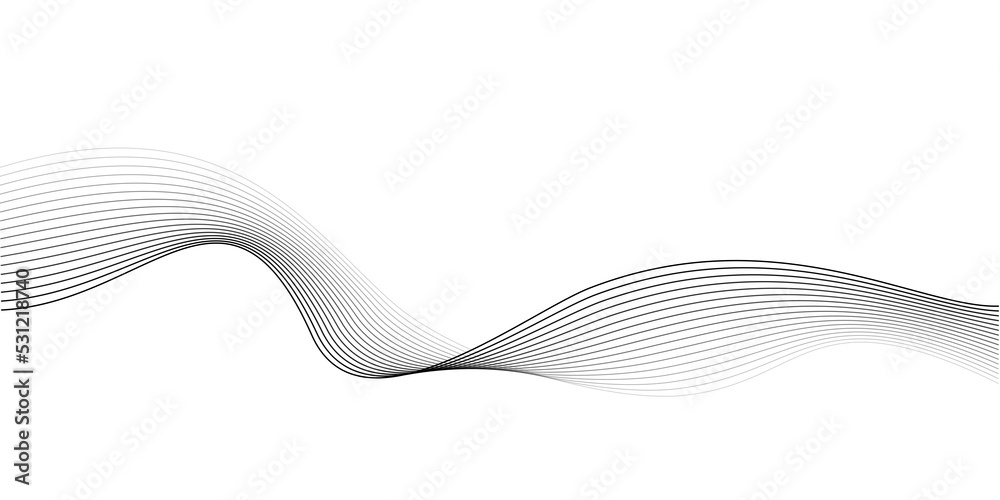 Poster Wave lines smooth flowing dynamic black gradient isolated on transparent background for concept of technology, digital, communication, science, music