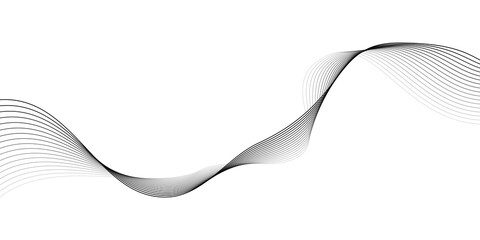 Wave lines smooth flowing dynamic black gradient isolated on transparent background for concept of technology, digital, communication, science, music
