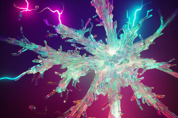 3D render abstract Neon crystal ice geometry background