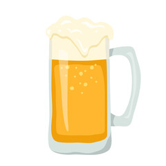 Mug of beer with foam isolated on white. Hand drawn sketch of beverage in glass in doodle style. Vector element for restaurant menu, pub, bar, Oktoberfest design, craft brewery, brewing.