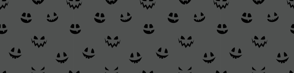 Creepy Halloween wallpaper with pumpkin face. Seamless pattern. Banner. Vector