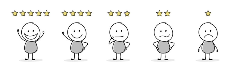 Star rating with cartoon stickman. Appraisal concept. Vector