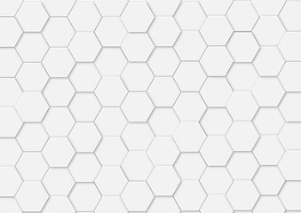 Naklejka premium Hexagon paper cut background, 3d white grey origami illustration, bright honeycomb with shadow repeated geometric cells, abstract wallpaper tiles