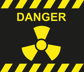 Obraz premium Panneau Radioactivité, radiation sur fond noir 