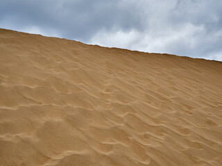 Golden sand dune with a stormy sky