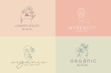 Lady linear feminine logo design set
