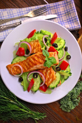 Delicious grilled salmon fillet with vegetables