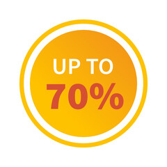 Vector round sale sticker. Up to 70 percent text. Gradient label. Sale or cashback.