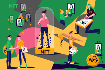 NFT Token Cryptocurrency Flat Collage Composition - obrazy, fototapety, plakaty