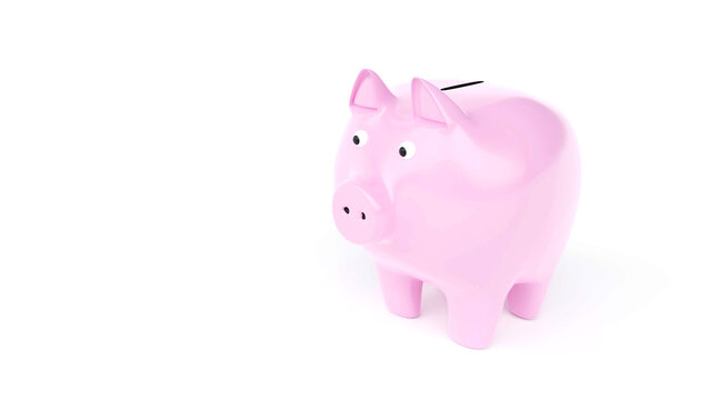 Fat Pink Piggy Bank on thewhite background 4K. 3d rendering.