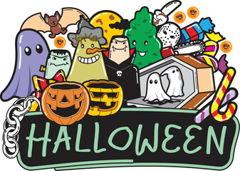 Doodle art with halloween characters this October