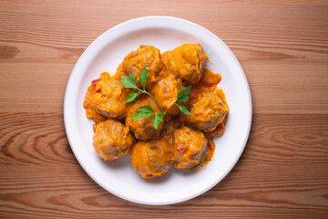 Meatballs with tomato sauce. Typical tapas from the north of Spain.