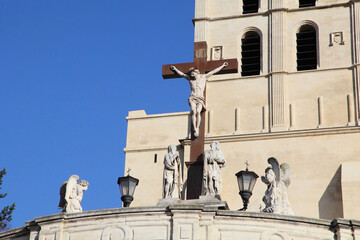 details of Popes' Palace of Avignon, France 