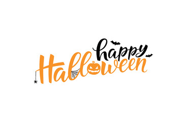 Happy Halloween lettering, vector brush calligraphy. Handwritten Halloween typography print for flyer, poster, greeting card, banner. Hand drawn decorative design element.