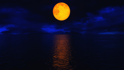 blood red moon over the ocean (3d rendering,this image elements furnished by NASA)