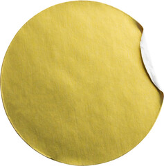 Blank golden round adhesive paper metallic sticker label isolated on white background
