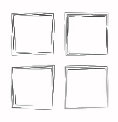 Irregular sketched squares. Vector set of doodle rectangular frames.