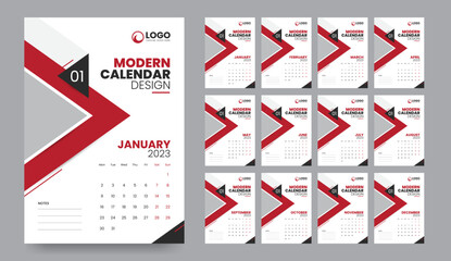 Wall Calendar Template Design for 2023 year, Monthly Creative Calendar Layout Vector illustration, Week starts Monday, Template for Annual Calendar 2023 with Graphic Element
