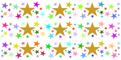 Large and small golden star background in various colors, Christmas and celebrations concept.