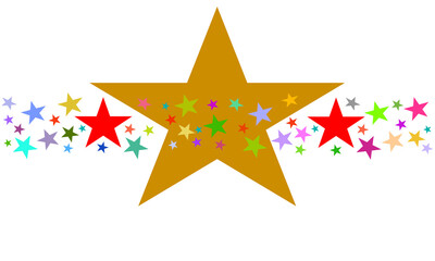 Large and small golden star background in various colors, Christmas and celebrations concept.