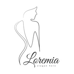 Woman's figure one-line art beauty linear logo design