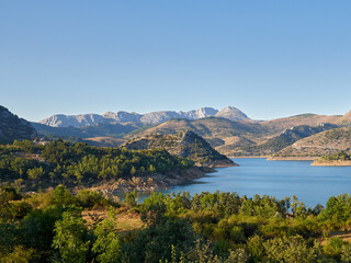 Beautiful lansdcape of Barrios de Luna reservoir in a sunny summer day. Province of Leon, Castilla...