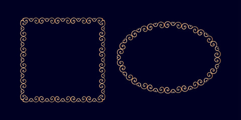 Set with doodle frames, wreaths of branches with leaves. Round, square and oval frames with twigs. Vector framework with branches. Blank templates for invitation cards, greeting.