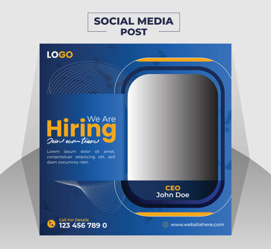 Modern job hiring post ads banner design template for company, corporate, business, agency.