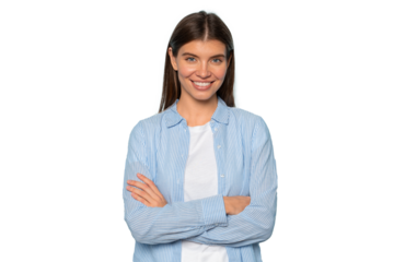 Positive confident businesswoman standing with crossed arms