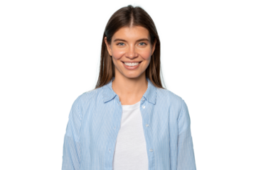 Good-looking female student with wide candid smile in casual clothes isolated