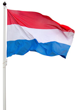 Dutch flag, red white and blue, hoisted flag waving in the wind