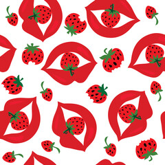 Strawberry and lips pattern  vector template background illustration 