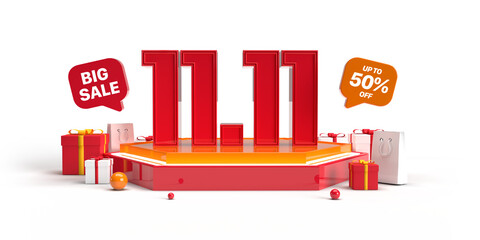 1111 shopping day poster or banner with product podium scene november 11th