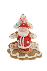 Christmas santa with tree made from gingerbread and sugar  isolated on transparency photo png file 