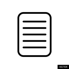Document or page vector icon in line style design isolated on white background. Editable stroke. Vector illustration.