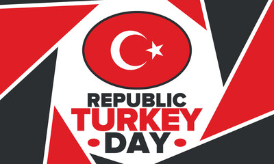 Turkey Republic Day. National happy holiday, celebrated annual in October 29. Turkish flag. Patriotic elements. Poster, card, banner and background. Vector illustration