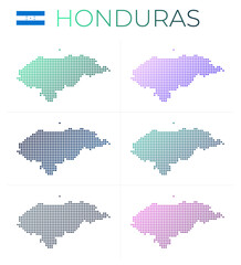 Honduras dotted map set. Map of Honduras in a dotted style with borders filled with beautiful smooth gradient circles. Artistic vector illustration.