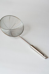 sieve kitchen chrome plated on isolated white background