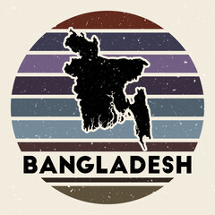 Bangladesh logo. Sign with the map of country and colored stripes, vector illustration. Can be used as insignia, logotype, label, sticker or badge of the Bangladesh.