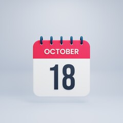 October Realistic Calendar Icon 3D Rendered October 18