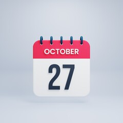 October Realistic Calendar Icon 3D Rendered October 27