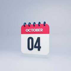 October Realistic Calendar Icon 3D Rendered October 04