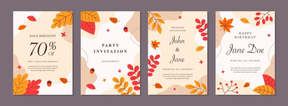 Set of abstract creative artistic templates with autumn season concept. Universal cover Designs for Annual Report, Brochures, Flyers, Presentations, Leaflet, Magazine.	
