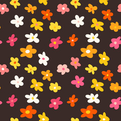 Fototapeta na wymiar seamless pattern with vintage vector groovy flowers. modern elements. stylized flowers silhouettes. abstract art for surface design, textile, stationery, wrapping paper and covers