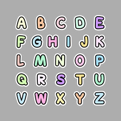 English alphabet. Capital letters. Multicolored pastel letters of the English alphabet. Cards for learning. Vector illustration isolated on gray background