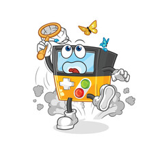 gameboy catch butterfly illustration. character vector