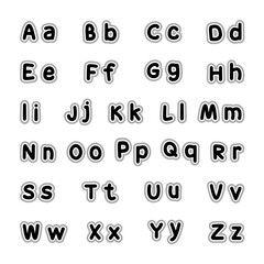 English alphabet.
Capital and small letters. Black letters of the English alphabet with a white and gray outline. Cards for learning. Vector illustration isolated on white background