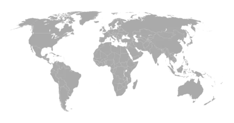 Schilderijen op glas Wereldkaart met landsgrenzen. Grijze wereldkaart geïsoleerd met rand. Vector voorraad illustratie. © SANALRENK