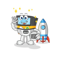 gameboy astronaut waving character. cartoon mascot vector